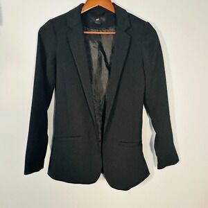 H&M Women's Size 2 Black Open Front Blazer Career Office Jacket Lined Stretch‎